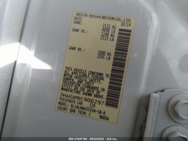 1N4AA5AP0EC906297 Nissan Maxima 3.5 Sv W/premium Pkg