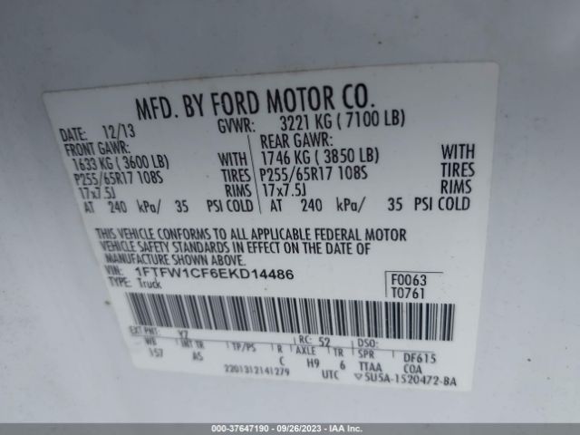1FTFW1CF6EKD14486 Ford F-150 Xl/stx/xlt/fx2/lariat