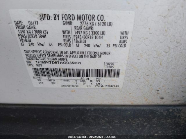 1FM5K7D87HGD35201 Ford EXPLORER XLT