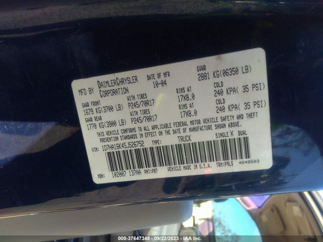 2005 DODGE RAM 1500 ST VIN: 1D7HA16K45J526752