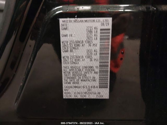 5N1DR2MM6KC651484 Nissan Pathfinder Sv