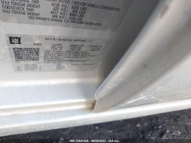 2021 CHEVROLET SILVERADO 1500 4WD STANDARD BED RST VIN: 1GCUYEED1MZ207727