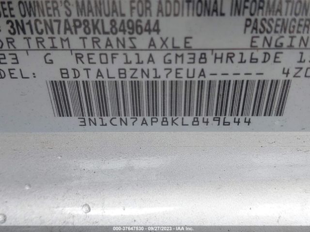 3N1CN7AP8KL849644 Nissan Versa 1.6 Sv