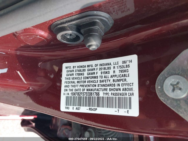 Honda Civic Lx 2014 19XFB2F57EE061766 Image 9