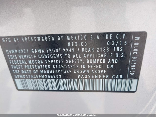 3VWD17AJ5FM296862 Volkswagen Jetta Sedan 1.8t Se