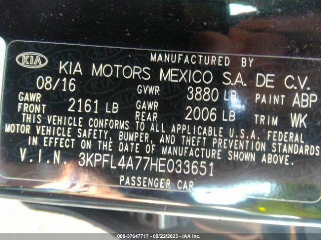 3KPFL4A77HE033651 KIA FORTE S