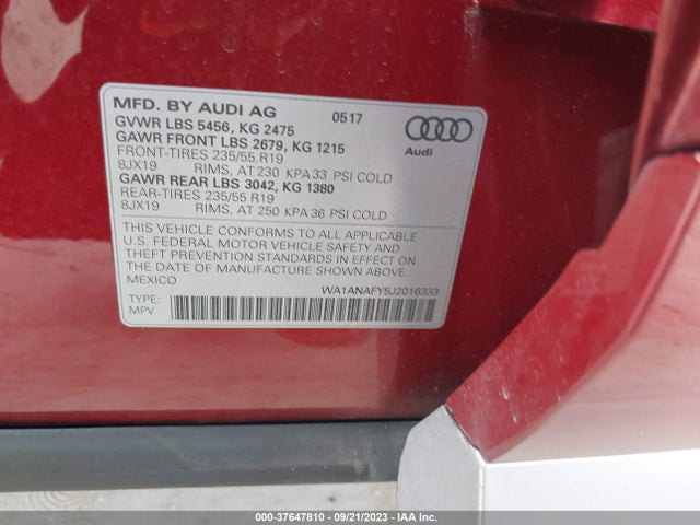 WA1ANAFY5J2016333 Audi Q5 Premium/tech Premium
