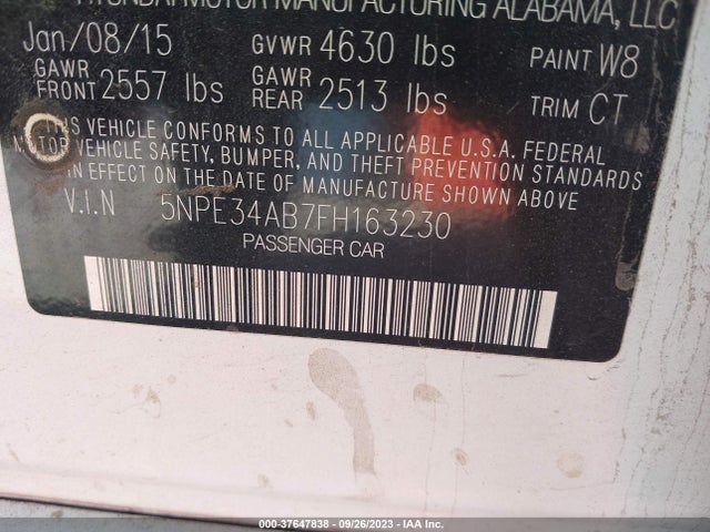 Hyundai Sonata 2.0t Limited 2015 5NPE34AB7FH163230 Image 9