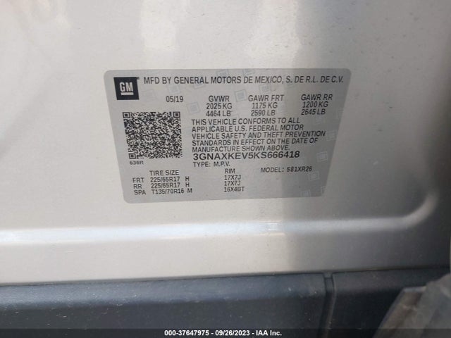 Chevrolet EQUINOX LT 2019 3GNAXKEV5KS666418 Image 9