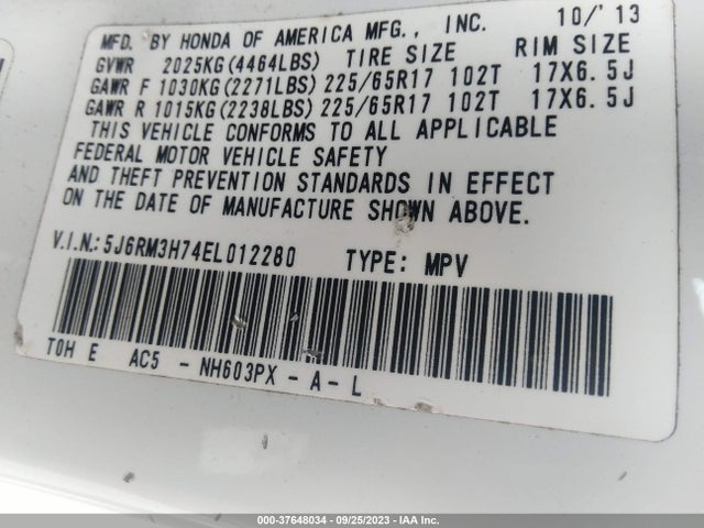 Honda Cr-v Ex-l 2014 5J6RM3H74EL012280 Image 9