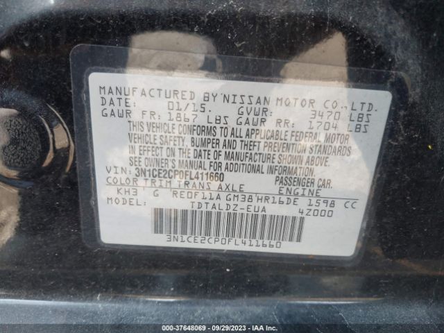 3N1CE2CP0FL411660 Nissan Versa Note S/s Plus/sv/sr/sl