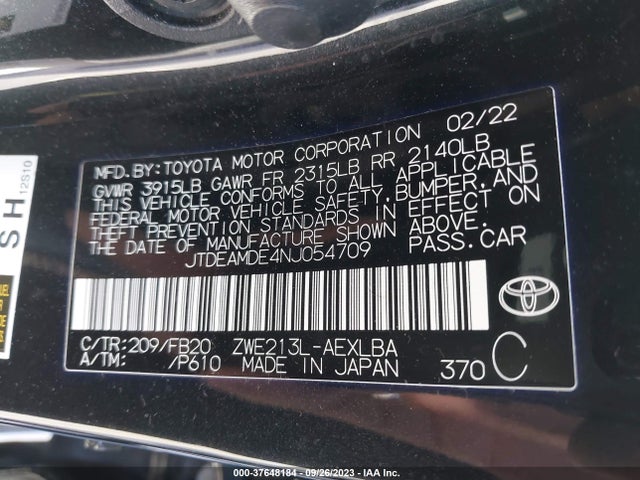 Toyota Corolla Hybrid Le 2022 JTDEAMDE4NJ054709 Image 9