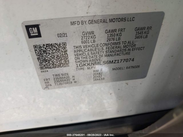 1GKKNMLS6MZ177074 GMC Acadia Fwd Slt