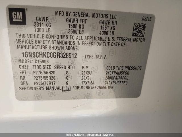 Chevrolet Suburban Lt 2016 1GNSCHKC0GR328912 Image 9