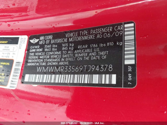2009 MINI COOPER CONVERTIBLE WMWMR33569TJ94378 Photo 8