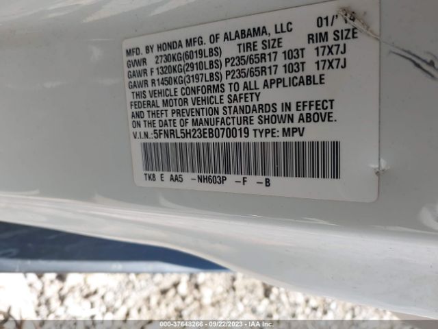 5FNRL5H23EB070019 Honda ODYSSEY LX
