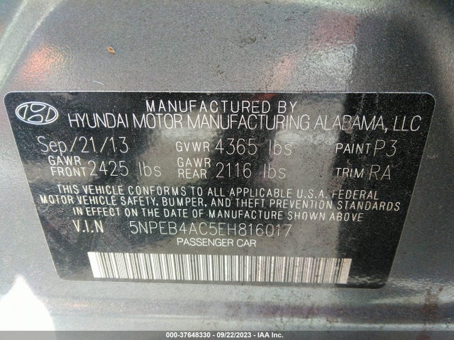Hyundai SONATA GLS 2014 5NPEB4AC5EH816017 Image 9