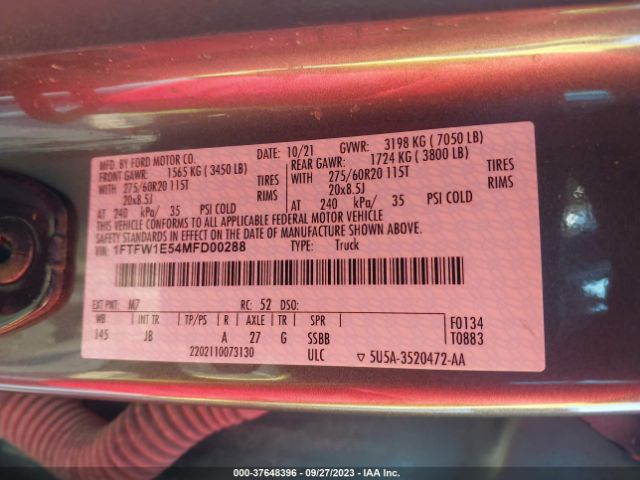 1FTFW1E54MFD00288 Ford F-150 Xl/xlt/lariat