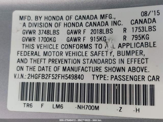 2HGFB2F52FH549840 Honda Civic Sedan Lx