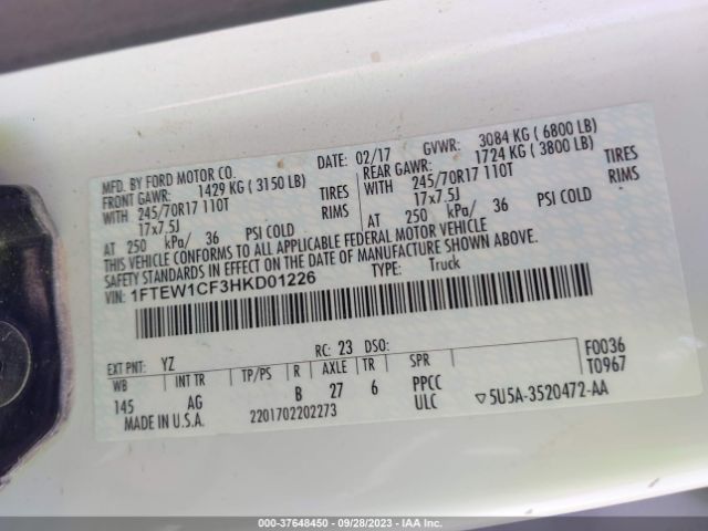 1FTEW1CF3HKD01226 Ford F-150 Xl/xlt/lariat