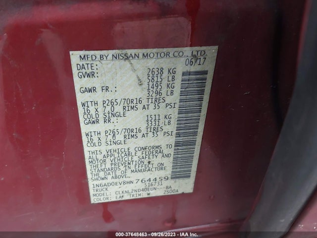 Nissan Frontier Sv V6 2017 1N6AD0EV8HN764459 Image 9
