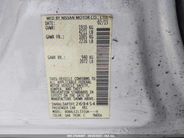 2015 NISSAN ALTIMA 2.5 S VIN: 1N4AL3AP3FC269454