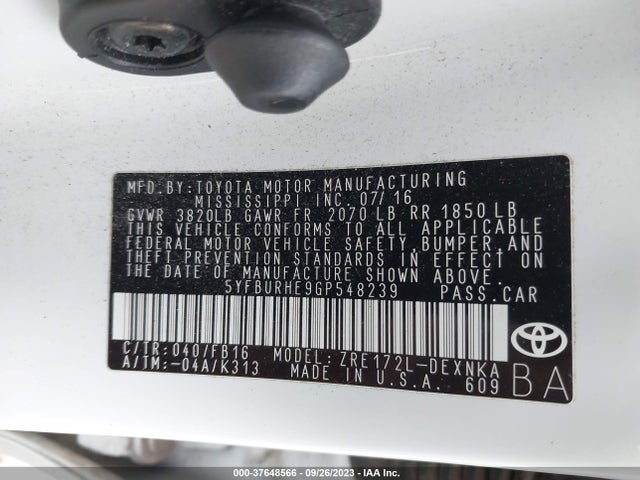 Toyota Corolla L/le/s/s Plus/le Plus 2016 5YFBURHE9GP548239 Image 9