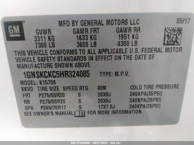 Chevrolet Tahoe Premier 2017 1GNSKCKC5HR324085 Image 9