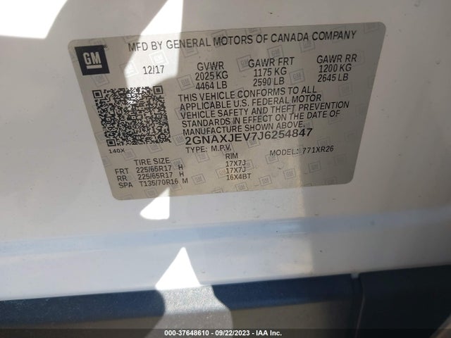 Chevrolet EQUINOX LT 2018 2GNAXJEV7J6254847 Image 9