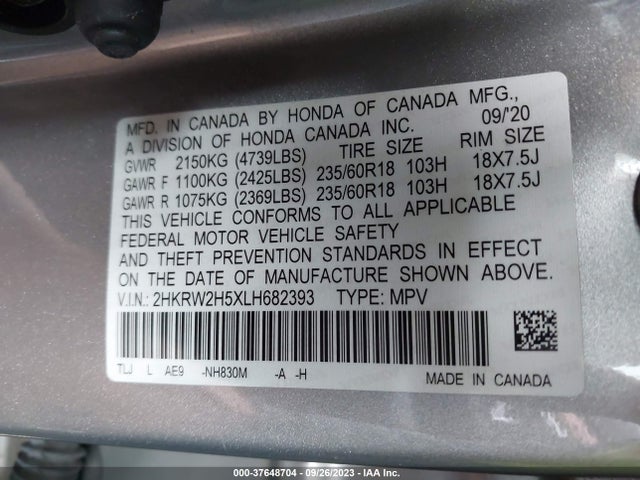 Honda Cr-v Awd Ex 2020 2HKRW2H5XLH682393 Image 9