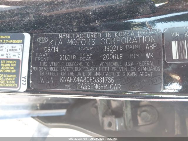 KNAFX4A80F5331736 KIA FORTE EX