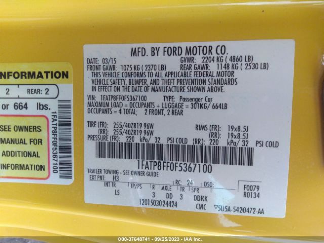 1FATP8FF0F5367100 Ford Mustang Gt Premium