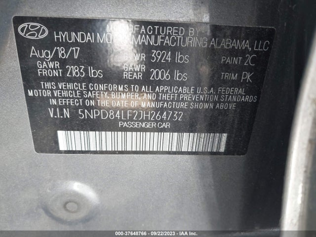Hyundai ELANTRA SEL 2018 5NPD84LF2JH264732 Image 9