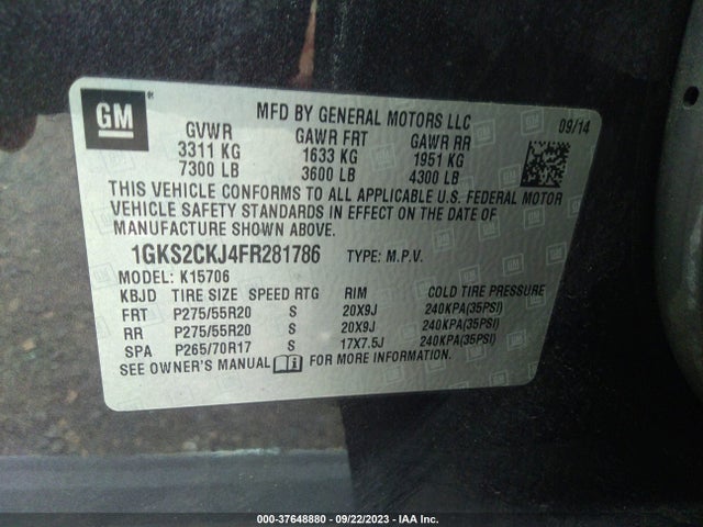 GMC YUKON DENALI 2015 1GKS2CKJ4FR281786 Image 9