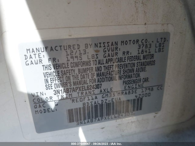 Nissan SENTRA SV 2014 3N1AB7APXEL624307 Image 9