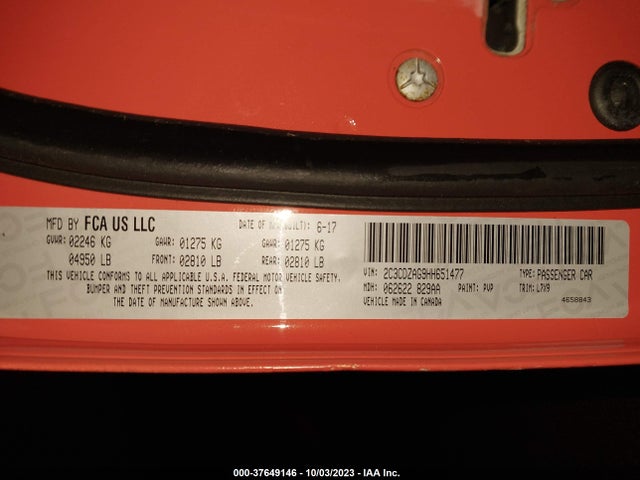 Dodge Challenger Sxt 2017 2C3CDZAG9HH651477 Image 9