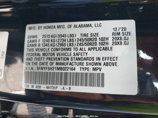 5FNYF5H21MB022164 Honda Pilot Special Edition