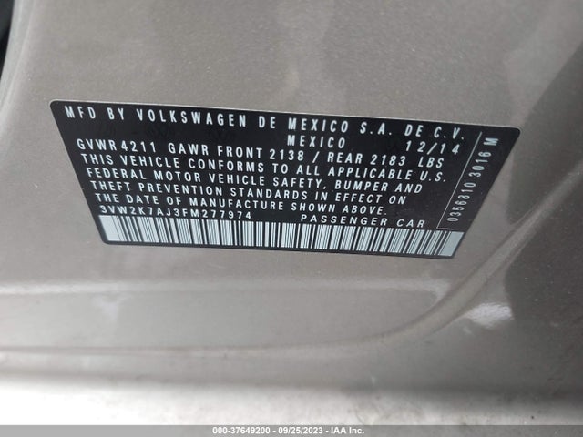 3VW2K7AJ3FM277974 Volkswagen Jetta Sedan 2.0l S