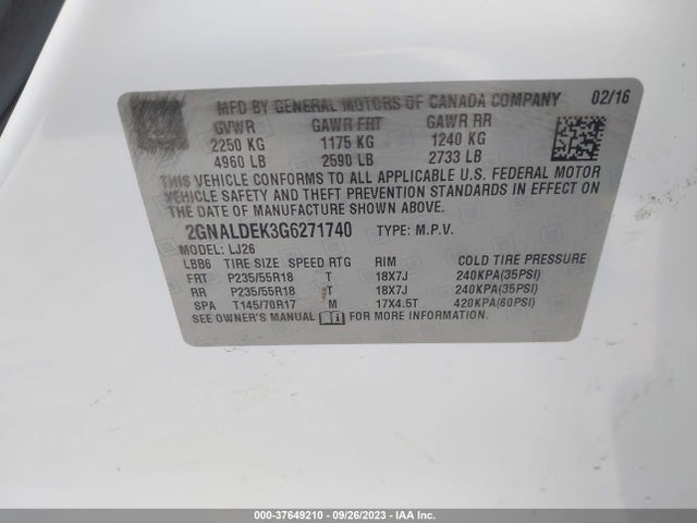 Chevrolet Equinox Ltz 2016 2GNALDEK3G6271740 Image 9