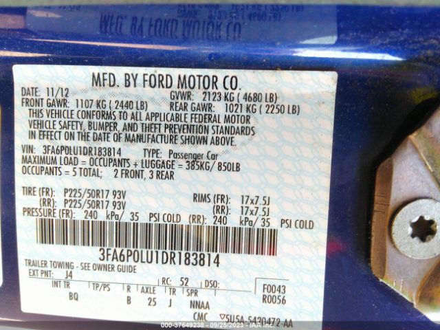 2013 FORD FUSION 3FA6P0LU1DR183814 Photo 8