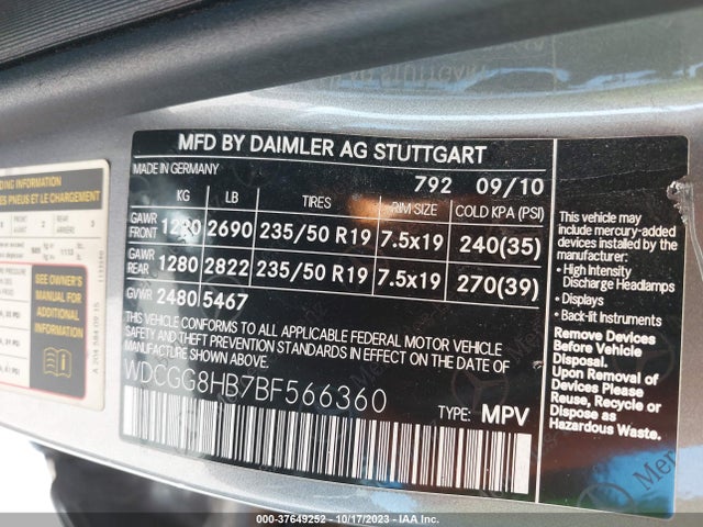 2011 MERCEDES-BENZ GLK 350 VIN: WDCGG8HB7BF566360