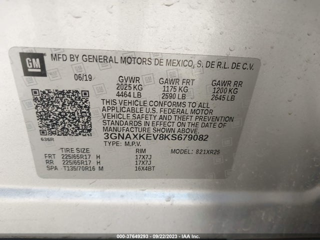 Chevrolet EQUINOX LT 2019 3GNAXKEV8KS679082 Image 9