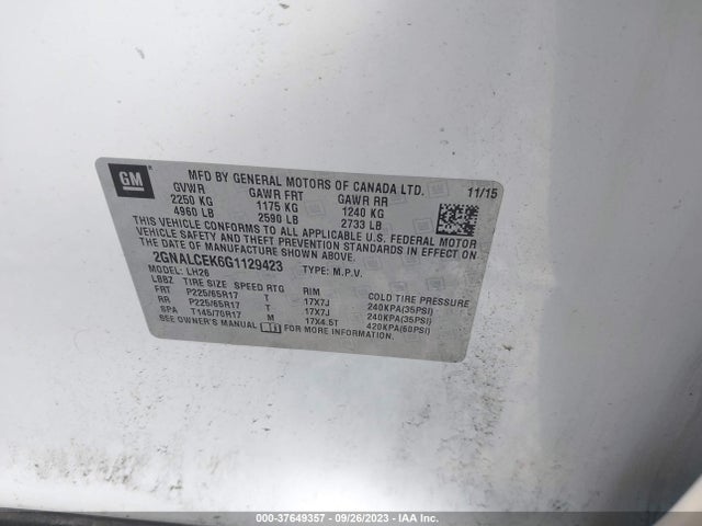 Chevrolet EQUINOX LT 2016 2GNALCEK6G1129423 Image 9