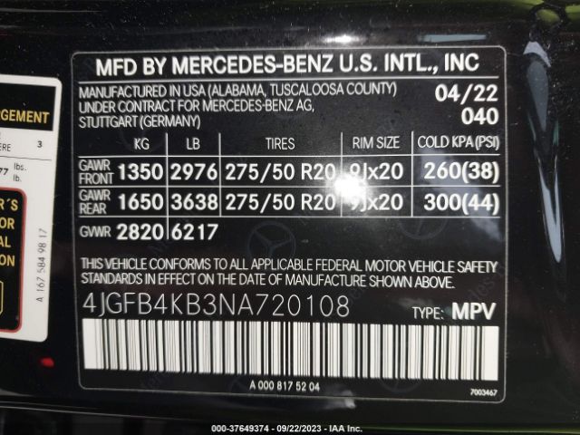 4JGFB4KB3NA720108 Mercedes-Benz Gle Gle 350