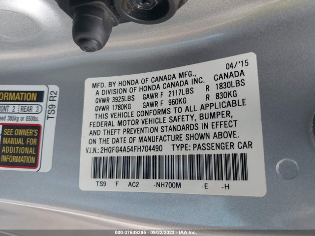 Honda CIVIC SI 2015 2HGFG4A54FH704490 Image 9