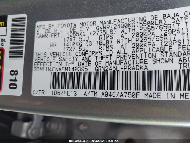 2014 TOYOTA TACOMA VIN: 3TMLU4ENXEM140395