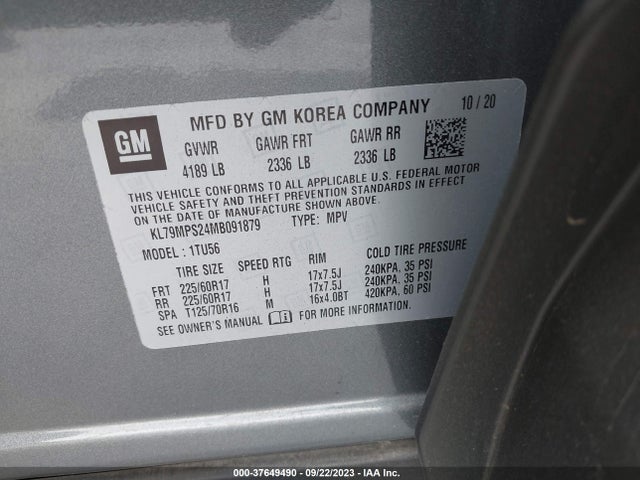 Chevrolet Trailblazer Lt 2021 KL79MPS24MB091879 Image 9