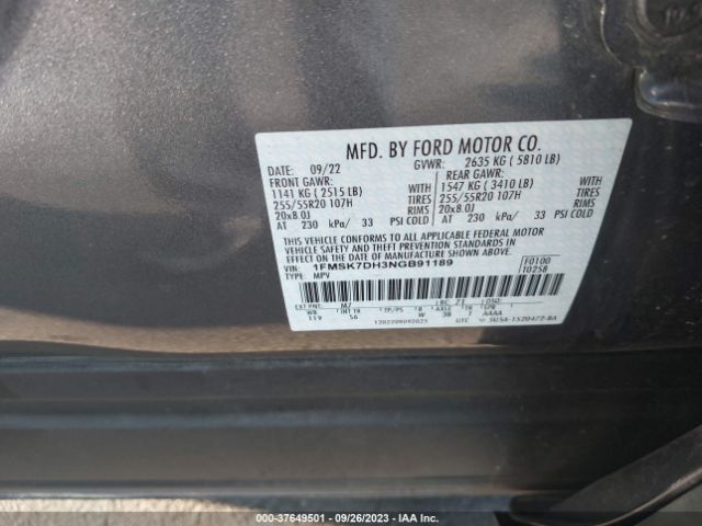 1FMSK7DH3NGB91189 Ford EXPLORER XLT