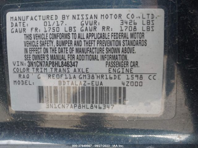 3N1CN7AP8HL846347 Nissan Versa Sedan S Plus