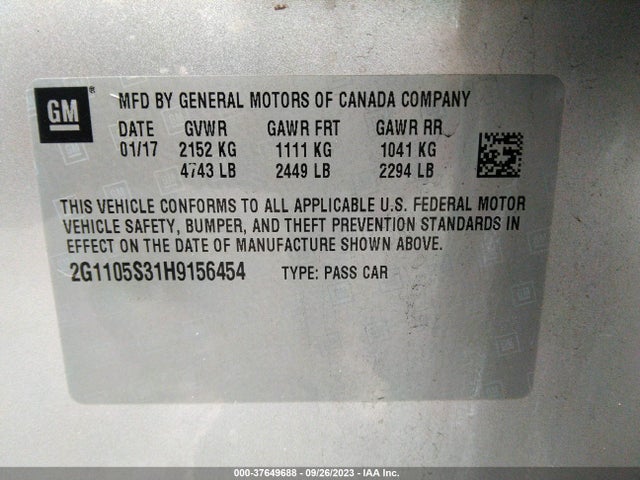 Chevrolet IMPALA 1LT 2017 2G1105S31H9156454 Image 9
